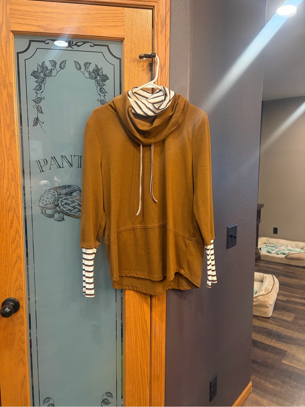 Women’s Layered Cowl Neck Sweater in Brown